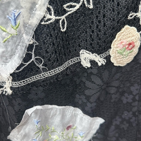 NWOT POL black patchwork relaxed cotton wide-leg pants /crochet and embroidered - Picture 9 of 13